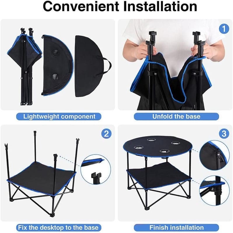 Camping Table Folding Picnic Table with 4 Cup Holders