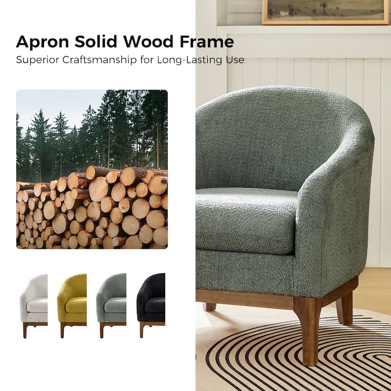 Augus Modern Boucle Barrel Armchair with Solid Wood Legs Set of 2 by HULALA HOME