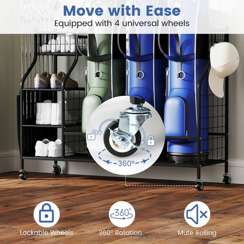 Gymax Golf Bag Organizer 3 Golf Bag Stand for Clubs Balls and Golfing