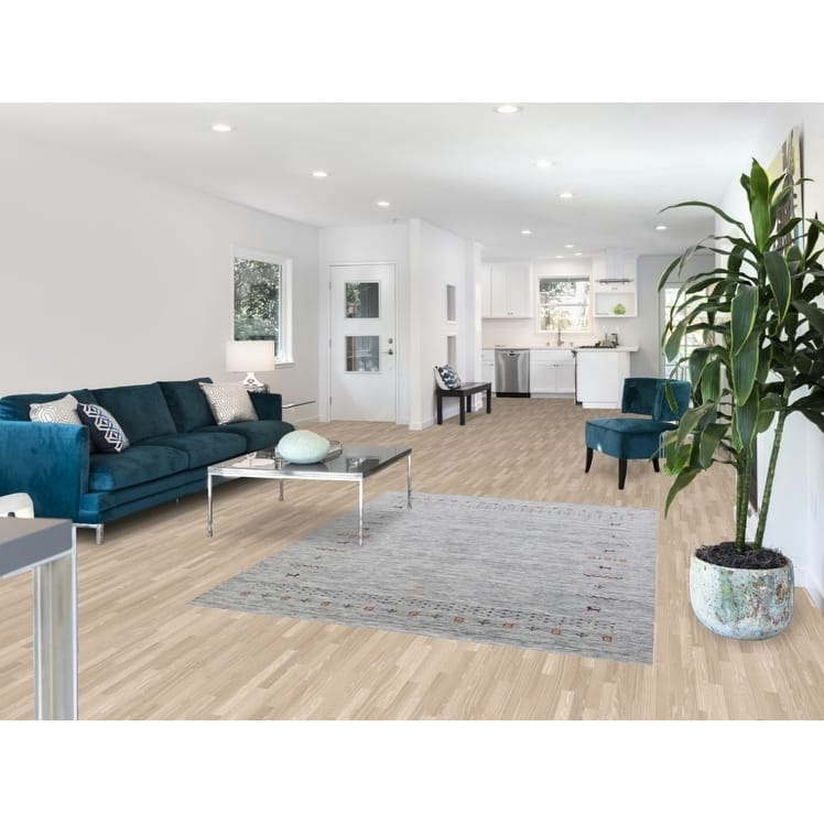 Hand Knotted Oriental 100% Wool Carpet Tribal Animal Pictorial Beige & Ivories Gabbeh Area Rug - 6' 9'' X 5' 2''