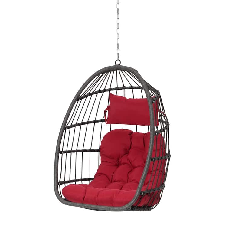 Outdoor Grey Wicker Foldable Swing Hammock Hanging Egg Basket Chair