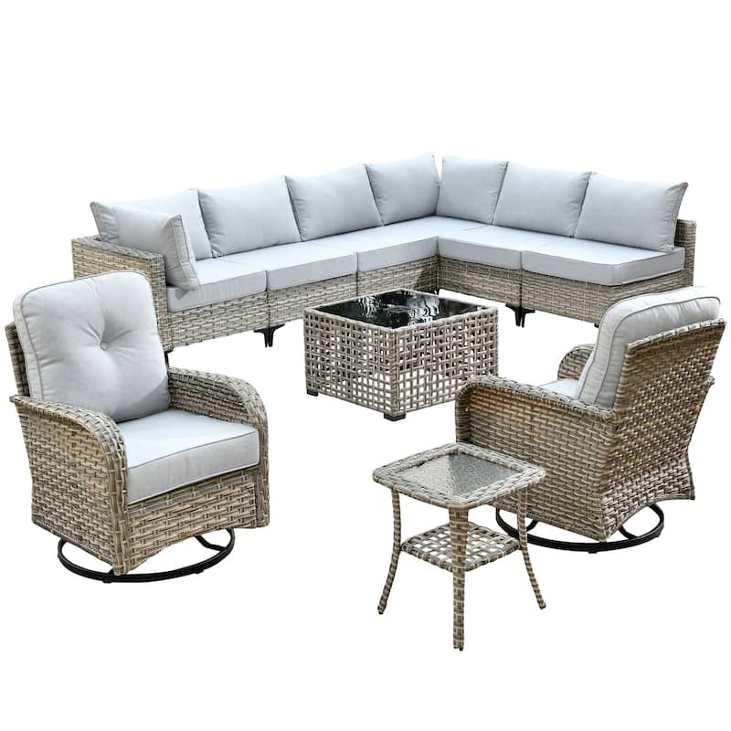 XIZZI 10-piece Patio Furniture Wicker Sectional Set with Swivel Chair