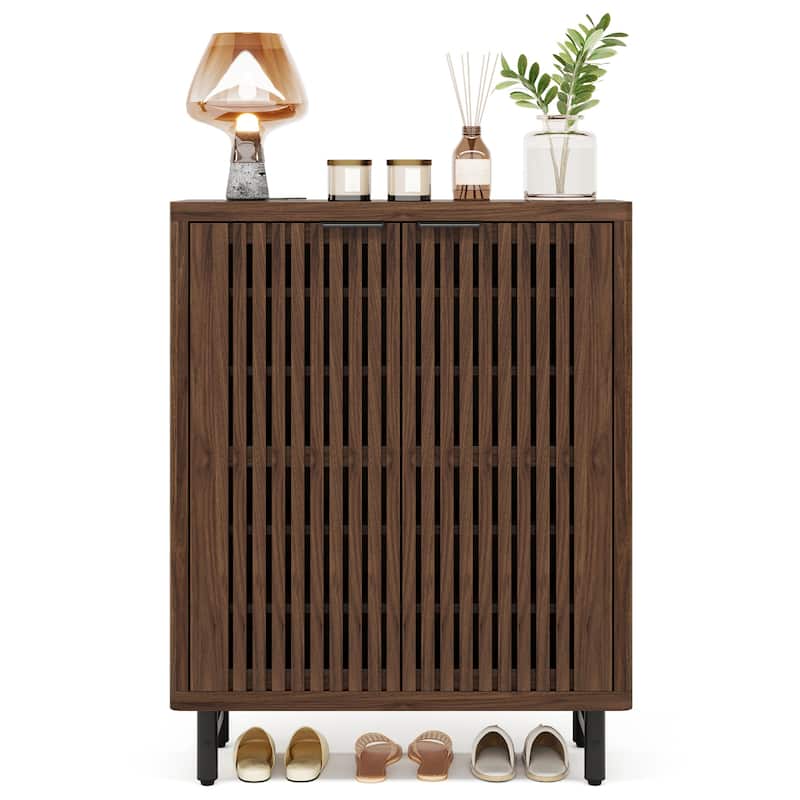 Wooden Bathroom Floor Cabinet, Adjustable Shelves Large Storage Sideboard Accent Cabinet for Bathroom Kitchen Living Room