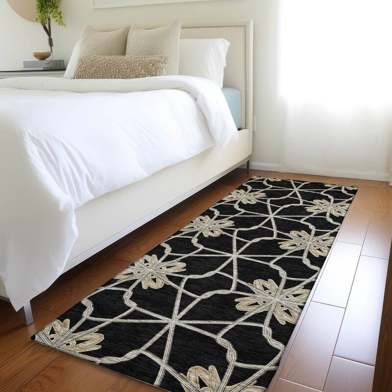 Premium Washable Super Soft Contemporary Tangle Mayfield Rug - Black - 2'3" x 7'6"