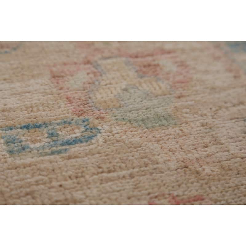 Hand Knotted Oriental 100% Wool Carpet Transitional Floral Beige & Ivories Oushak Runner Rug - 7' 11'' X 2' 6''