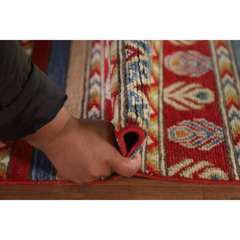 Hand Knotted Oriental 100% Wool Carpet Traditional Geometric Multi-Colored Kazak Runner Rug - 16' 0'' X 2' 5''