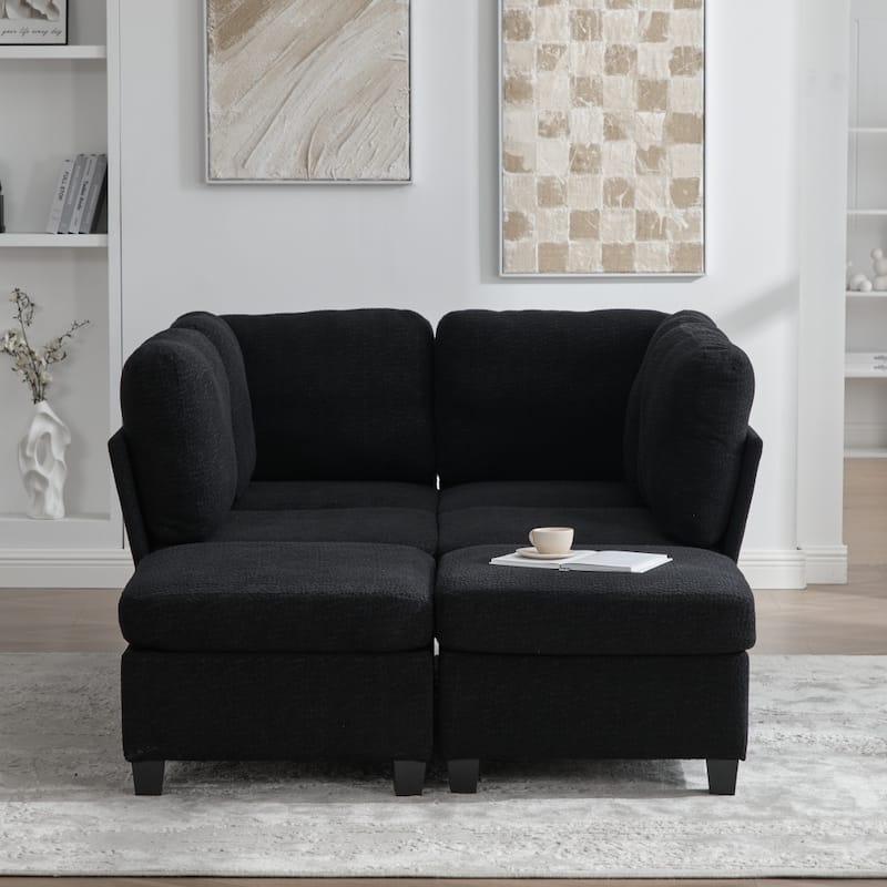 Freely Combinable Convertible Modular Sectional Sofa with Storage Ottomans