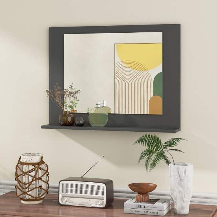 Wood Wall Mounted Bathroom Mirror with Storage Shelf - 23.5" x 4" x 17.5"