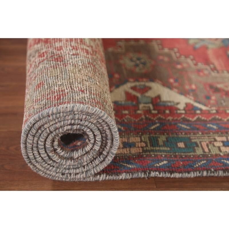 Geometric Tabriz Persian Vintage Runner Rug Handmade Wool Carpet - 3'7"x 11'3"
