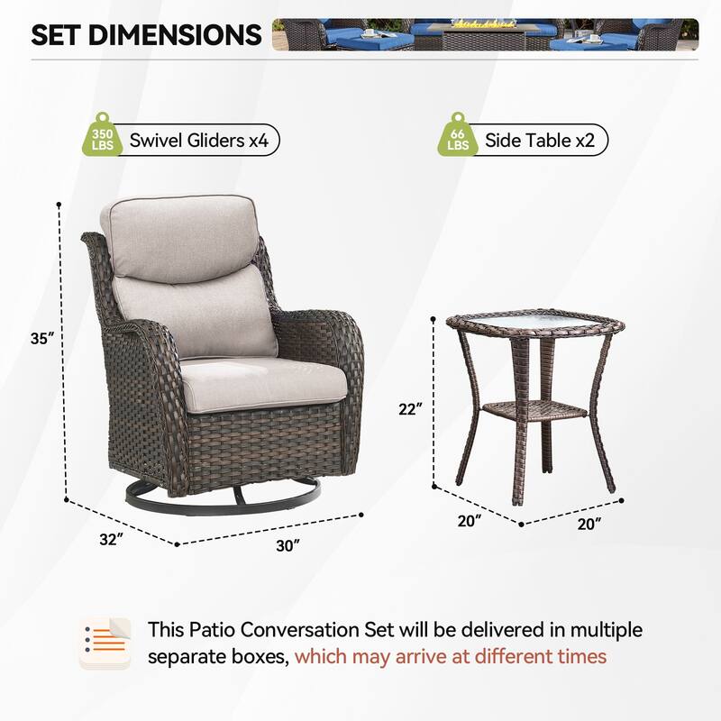Pocassy Outdoor Glider Chairs Table with 5Inch 6Inch Cushion