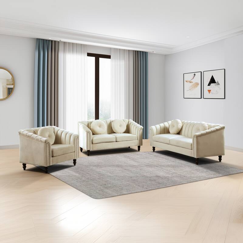 Beige Lint 3-Piece Living Room Sofa Set
