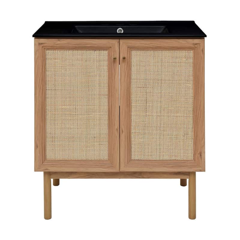 Swiss Madison SM-BV664-3MB Classe 30" Free Standing Single Basin - Golden Oak / Matte Black - Oak Finish