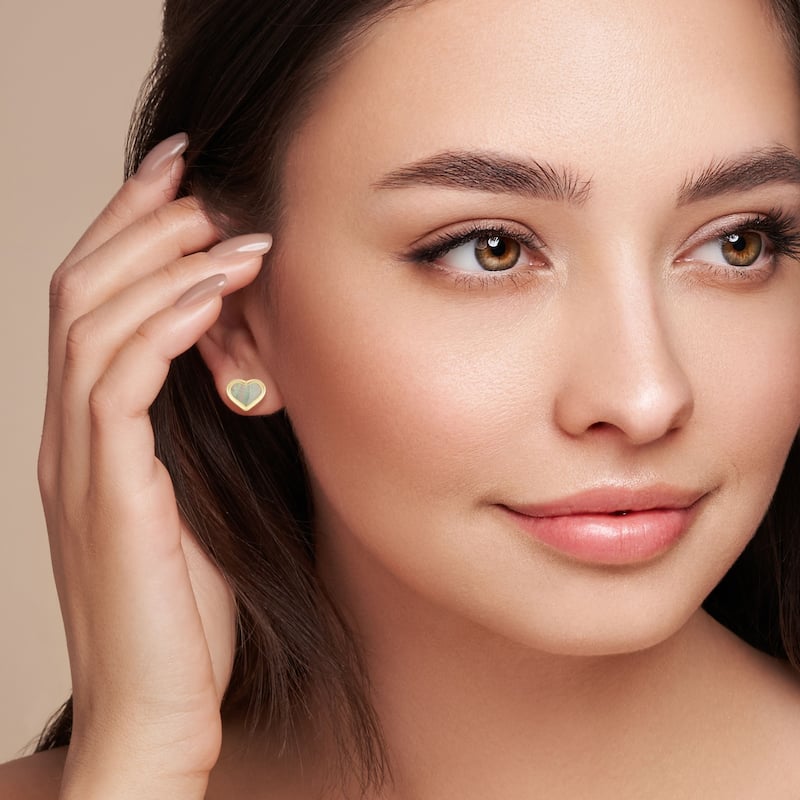 Soleil 14K Gold Mother of Pearl Heart Studs, Made in Italy