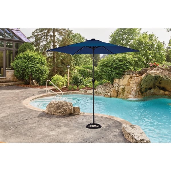9 royal blue patio umbrella Living Accents Solar LED 9 ft. Tiltable Navy Blue Market Umbrella