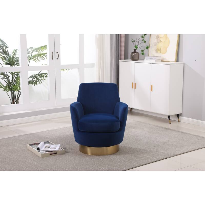 Navy Velvet Modern 29.3" Upholstered Swivel Barrel Chair with Gold Stainless Steel Base