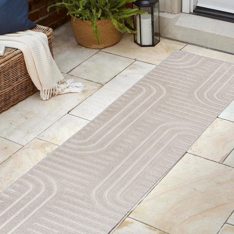 JONATHAN Y Finn High-Low MidCentury Modern Arch Stripe Two-Tone Indoor/Outdoor Rug