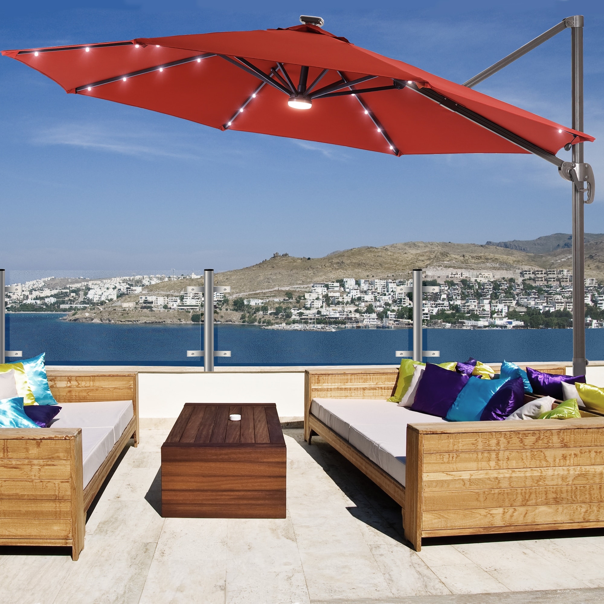 10 Ft LED Offset Cantilever Hanging Patio Umbrella by LIVOOSUN