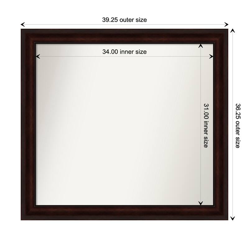 Coffee Bean Brown Framed Non-Beveled Custom Wall Mirror, Bathroom Vanity Mirror - Outer Size: 39.25 x 36.25