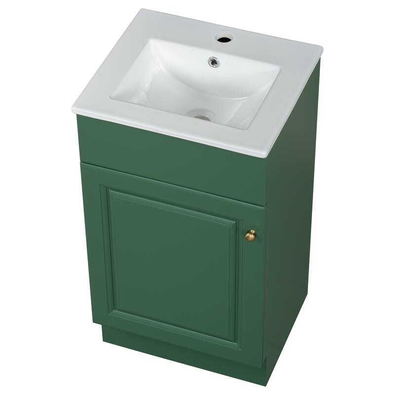 18" Bathroom Vanity w/Undermount Ceramic Sink, Free Standing Storage Vanity Cabinet with Soft Closing Door and Adjustable Shelf