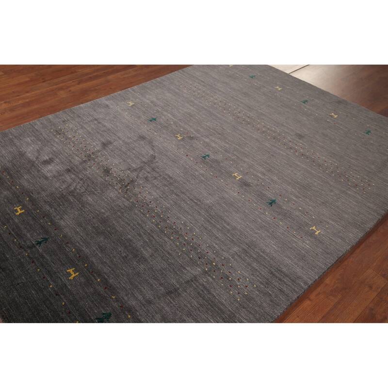 Gray Gabbeh Indian Area Rug Hand-Knotted Tribal Wool Carpet - 5'5"x 7'8"