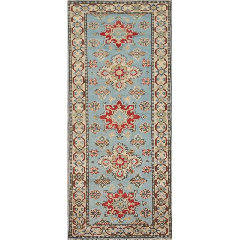 Kazak Runner Rug Handmade Light Blue Wool Carpet - 2'2" x 5'10"