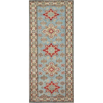Kazak Runner Rug Handmade Light Blue Wool Carpet - 2'2" x 5'10"