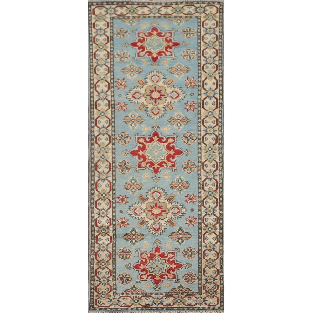 Kazak Runner Rug Handmade Light Blue Wool Carpet - 2'2" x 5'10"