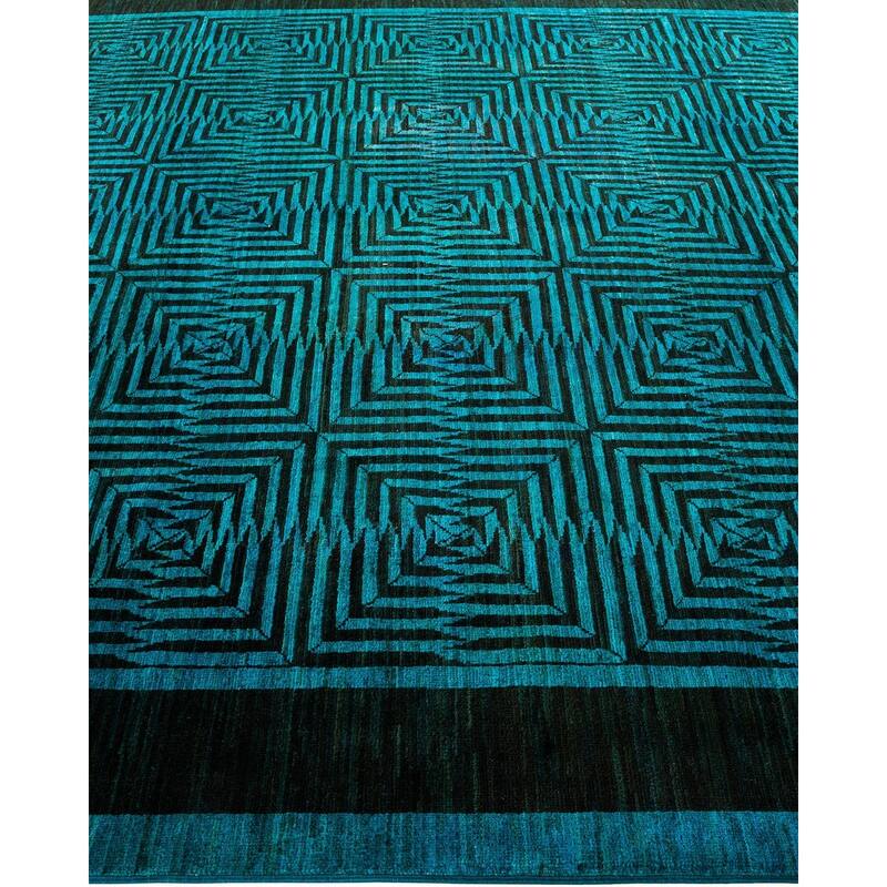 Overton Hand Knotted Wool Vintage Inspired Modern Contemporary Overdyed Blue Area Rug - 7' 10" x 10' 1"