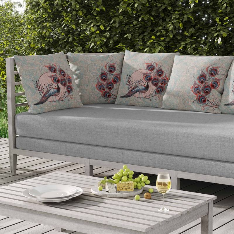 Paisley Peacock Dreams Indoor/Outdoor Reversible Throw Pillow Pink and Opal