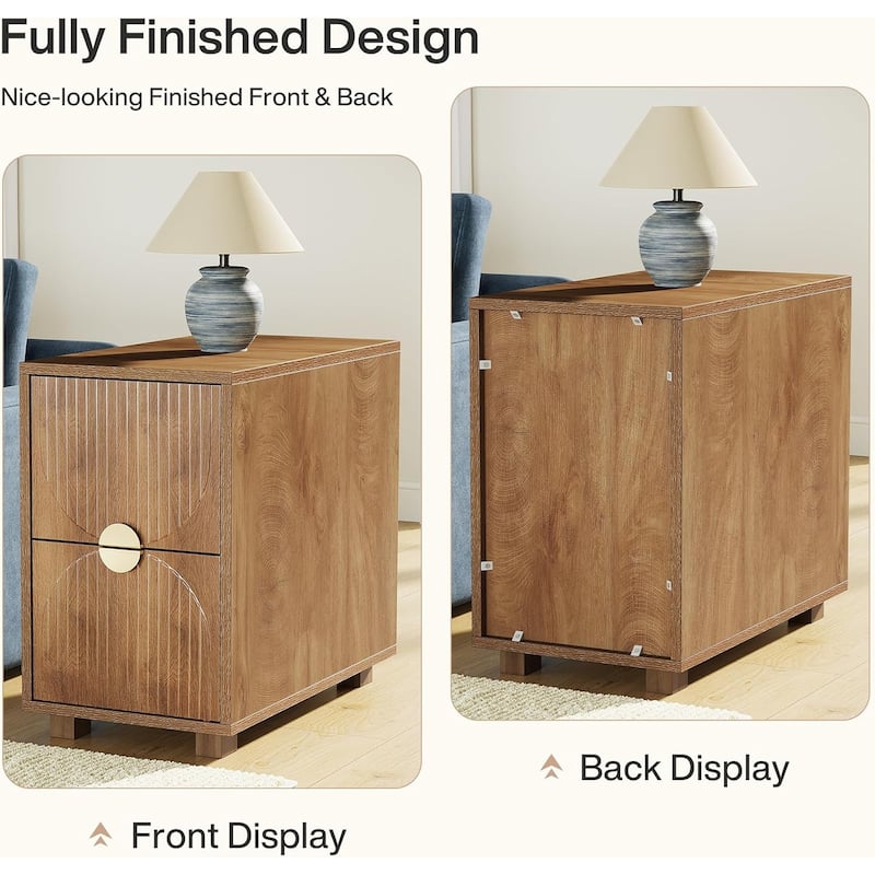 Nightstand with 2 Drawers, Mid Century Modern Bed Side End Table with Gold Metal Handles