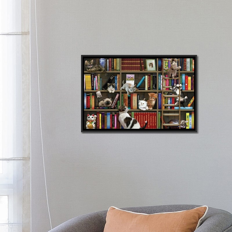 iCanvas "Library Kitties" by Giordano Studios Framed Canvas Print