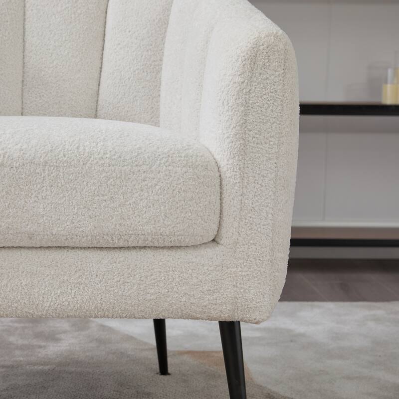 Roomfitters Chenille Barrel Accent Chair, Channel Tufted Vanity Lounge Armchair with Metal Legs for Living Room or Bedroom