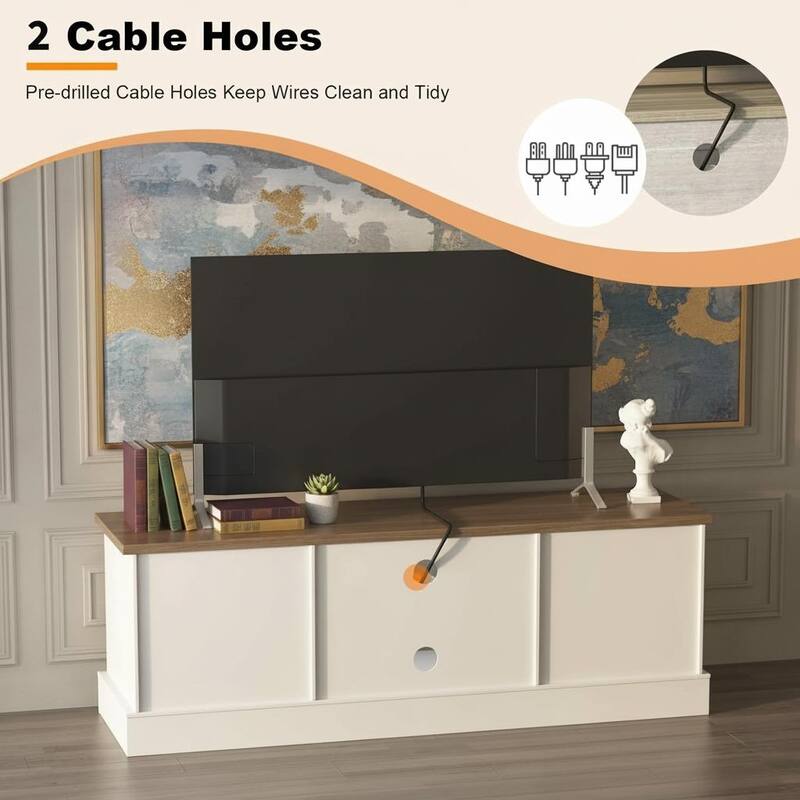 Farmhouse TV Stand, with Storage Cabinets