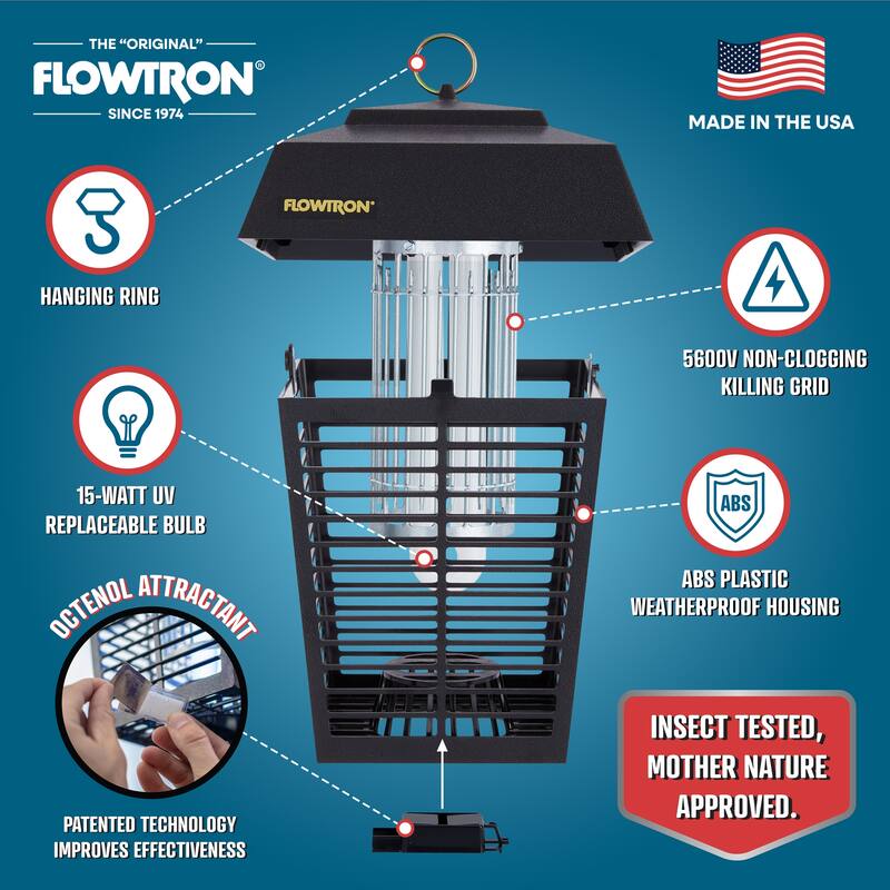 Flowtron Bug Zapper, Mosquito Zapper with 1 Acre of Coverage, Bulb & 5600V Killing Grid