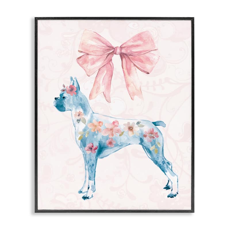 Stupell Trendy Floral Dog Framed Giclee Art Design By Carol Robinson - 11 x 14 - Black