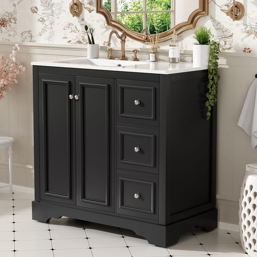 GDFStudio - Seren Bathroom Vanity with Ceramic Sink, Soft-Close Door, Drawers & Adjustable Shelf