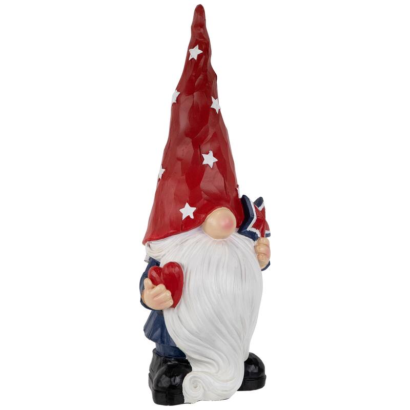 Gnome Holding Star Patriotic Outdoor Garden Statue - 16.5"