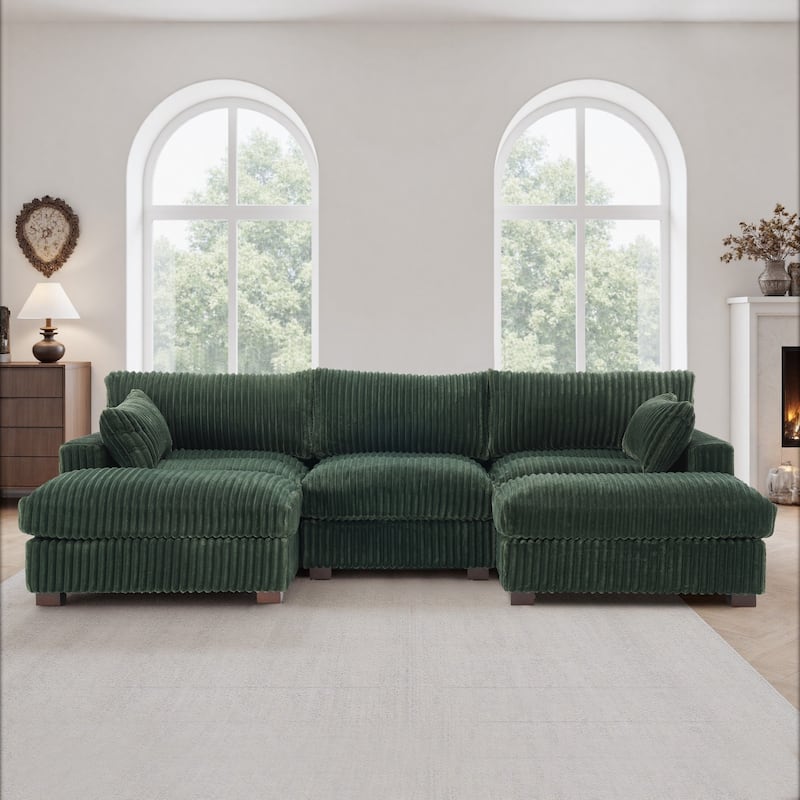 Oversied Plush Corduroy Fabric Modular Sectional Sofa with Chaise, Ottoman