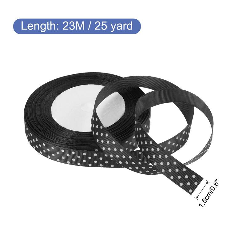 Grosgrain Ribbons with Dots Ribbon Bow Decoration - Black - 25 Yards 5/8 Inch