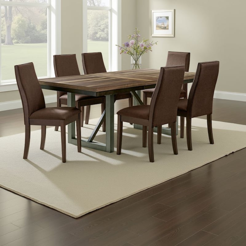 Zor 7pc Dining Set, 60-77 Inch Extendable Table, 6 Chairs, Dark Brown