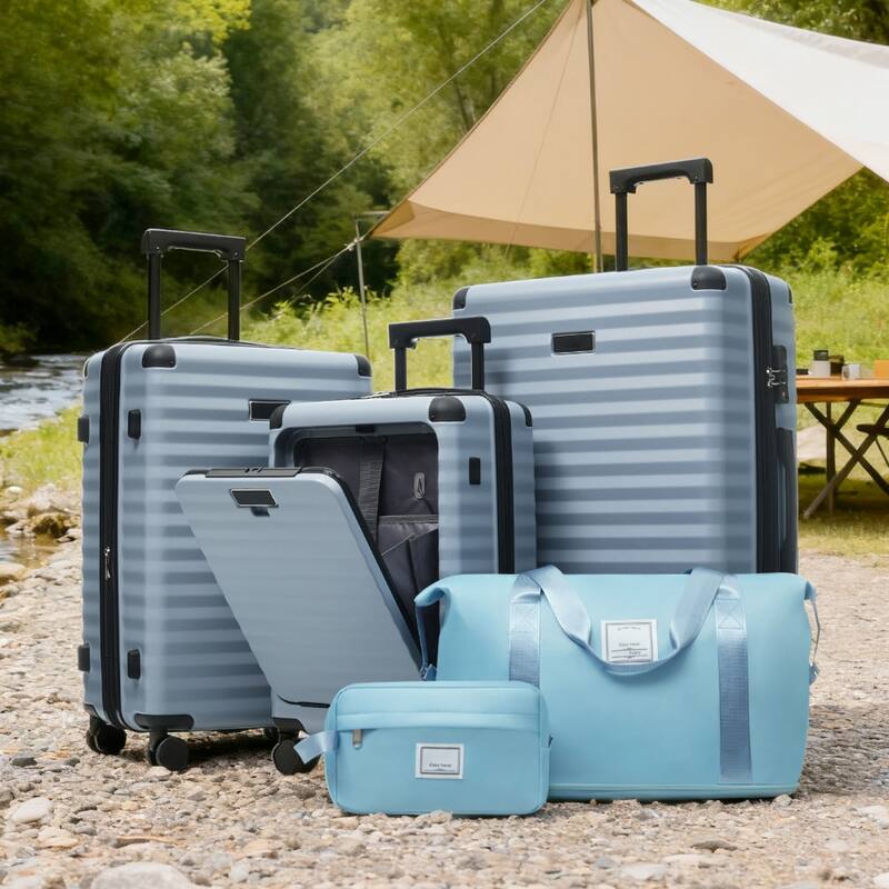 Luggage Sets 5 Piece with Front Opening, Hardside Expandable Carry on Suitcase, with Spinner Wheels, TSA Lock, USB Port