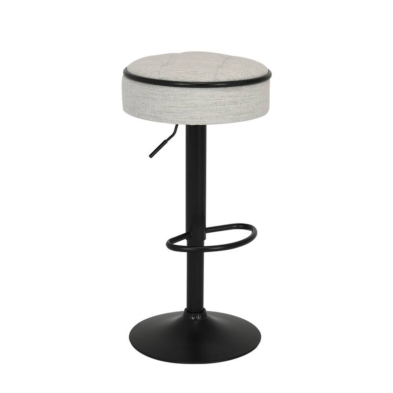 Round Linen Fabric Bar Stools Set of 2, Height Adjustable/360°Counter Height Swivel Stool