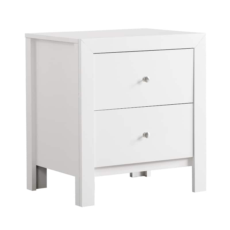 Versatile White Nightstand with Two Drawers for Any Bedroom - White