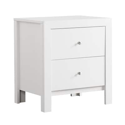 Wood Veneer White Nightstand 2 Drawer Bedroom