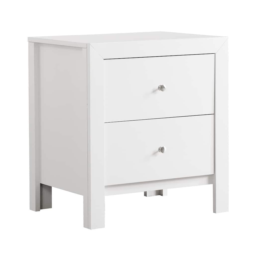 Wood Veneer White Nightstand 2 Drawer Bedroom