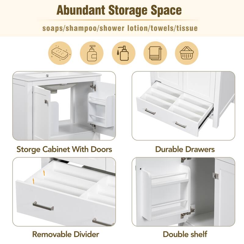 60" White Modern Bathroom Vanity Set, Double Sink Separate Vanities