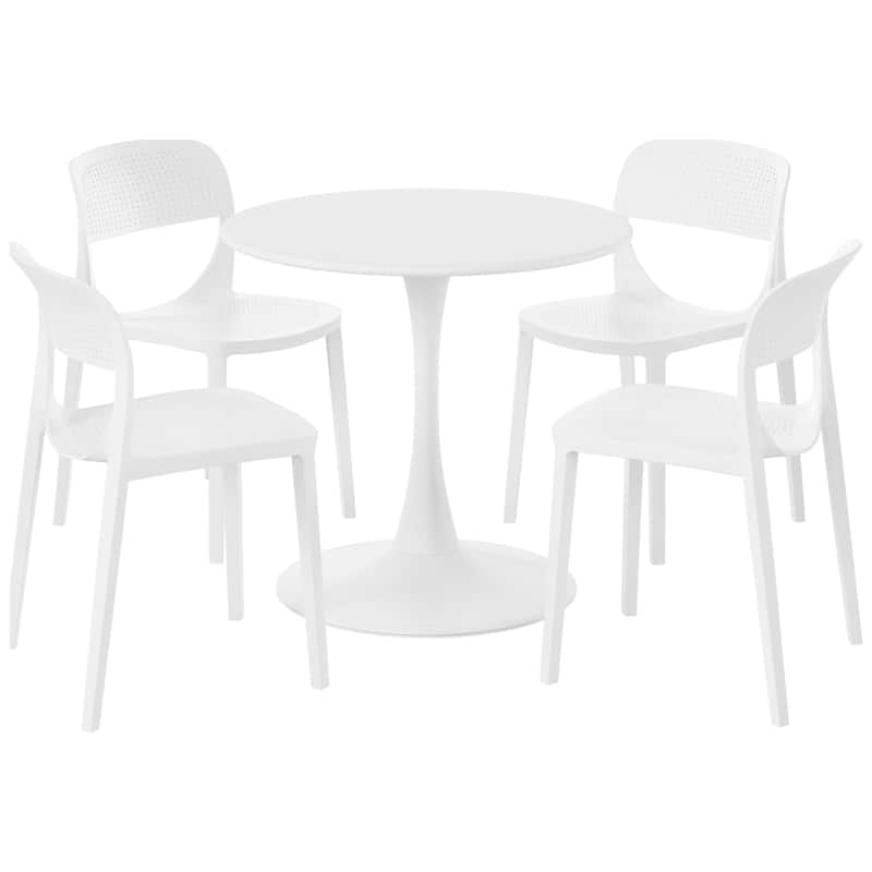 Frond and Form 4-Person Outdoor Round Dining Set - White