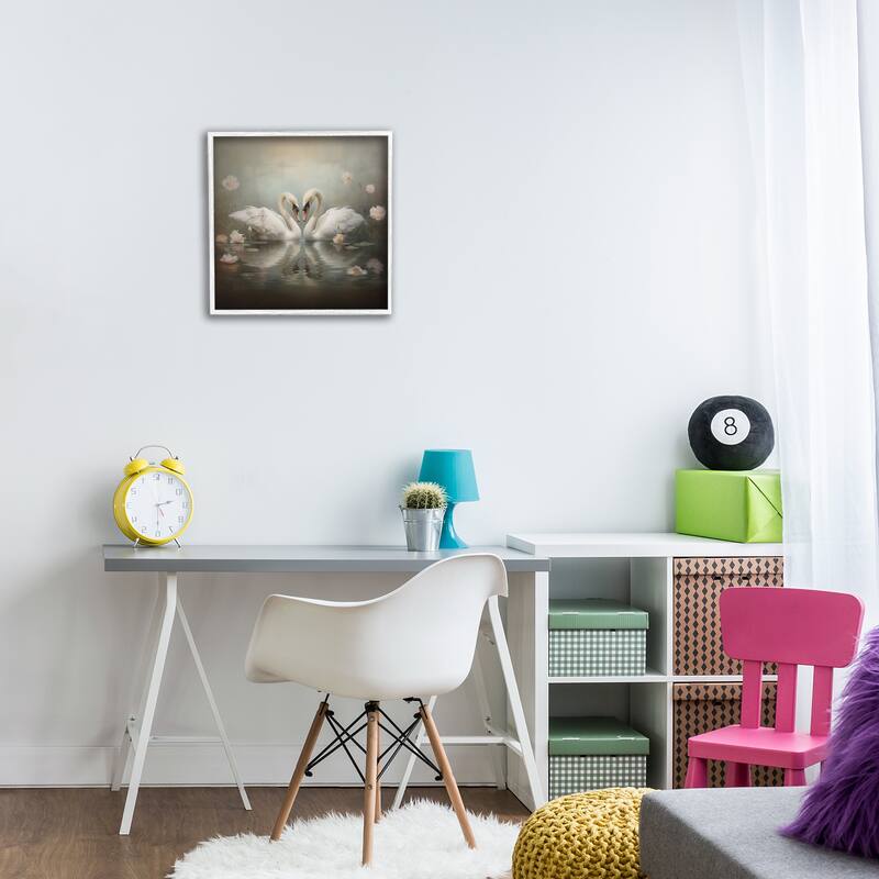 Stupell Romantic Swans in Floral Pond Framed Giclee Art Design By Arlington Prints