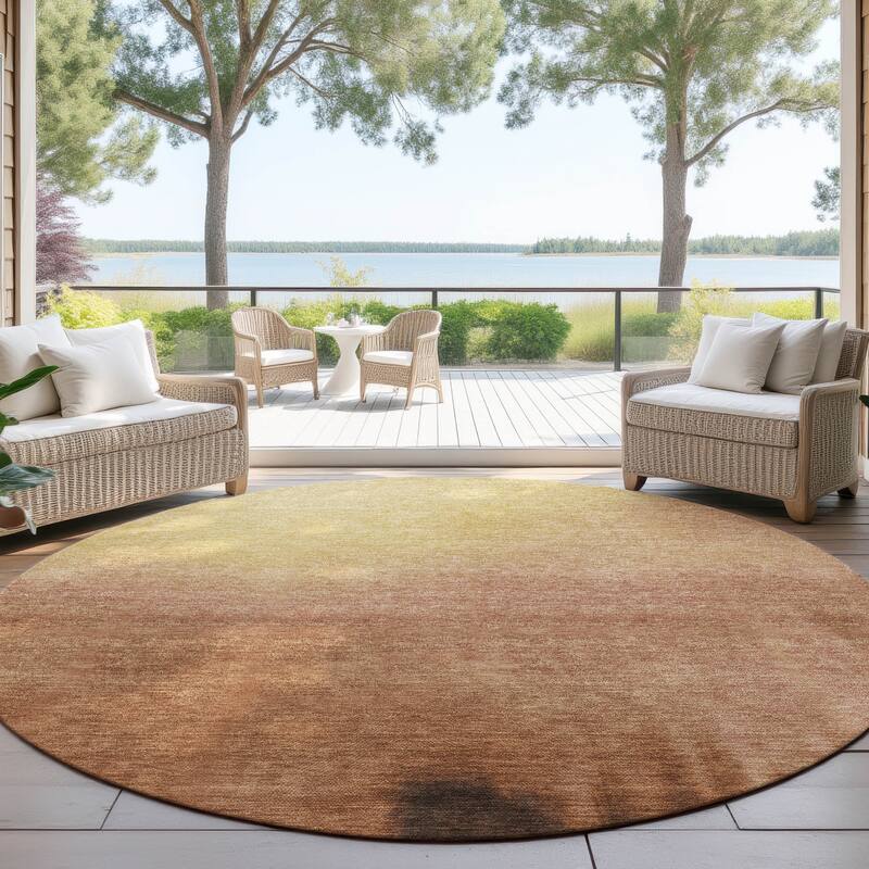 Machine Washable Indoor/ Outdoor Modern Dawn Chantille Rug - Rust - 8' x 8'