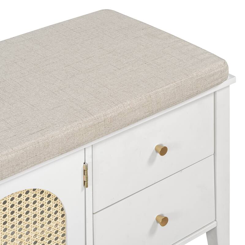Vintage Shoe Bench with Storage and Cushion